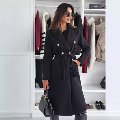 Women's Elegant Double-Breasted Coat with Belt and High-Quality Fabric NOVAE