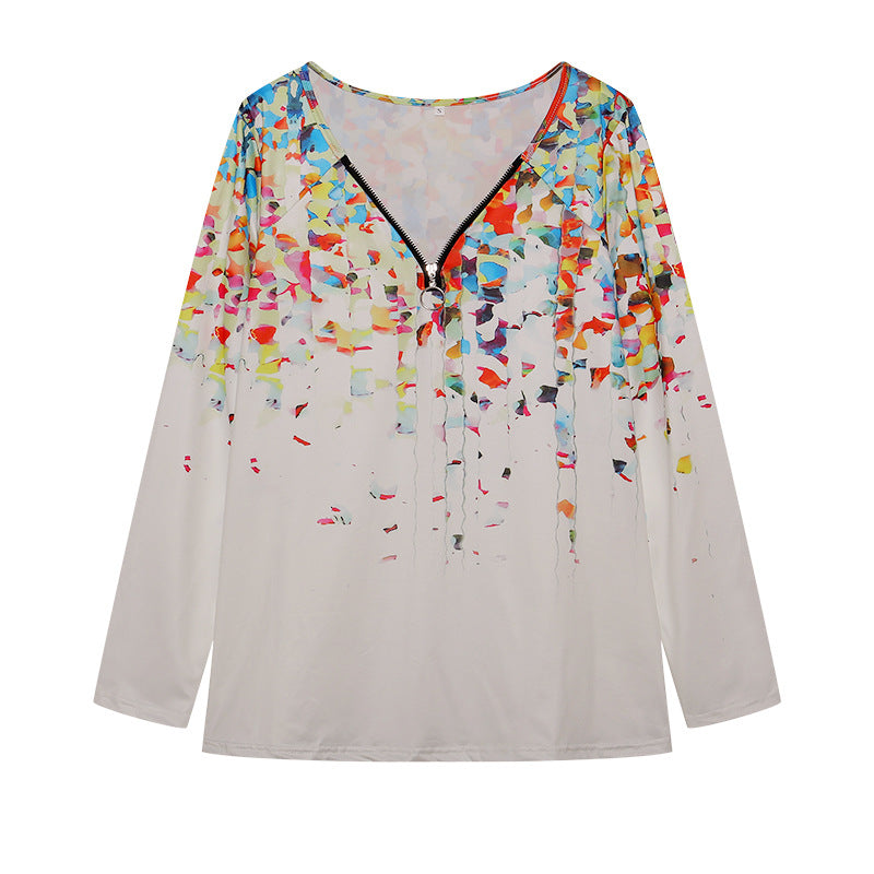 Women's long-sleeved shirt with colorful floral pattern and modern zipper NOVAE