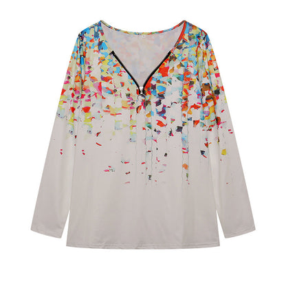Women's long-sleeved shirt with colorful floral pattern and modern zipper NOVAE