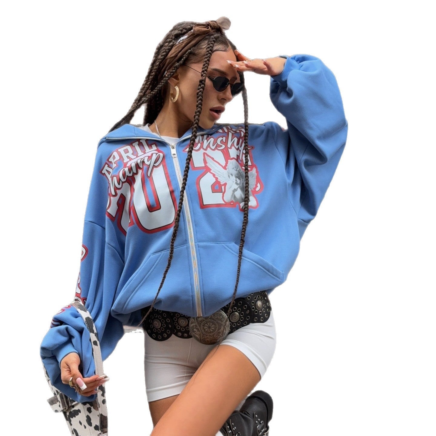 Women's casual hoodie with large print and dropped shoulders NOVAE