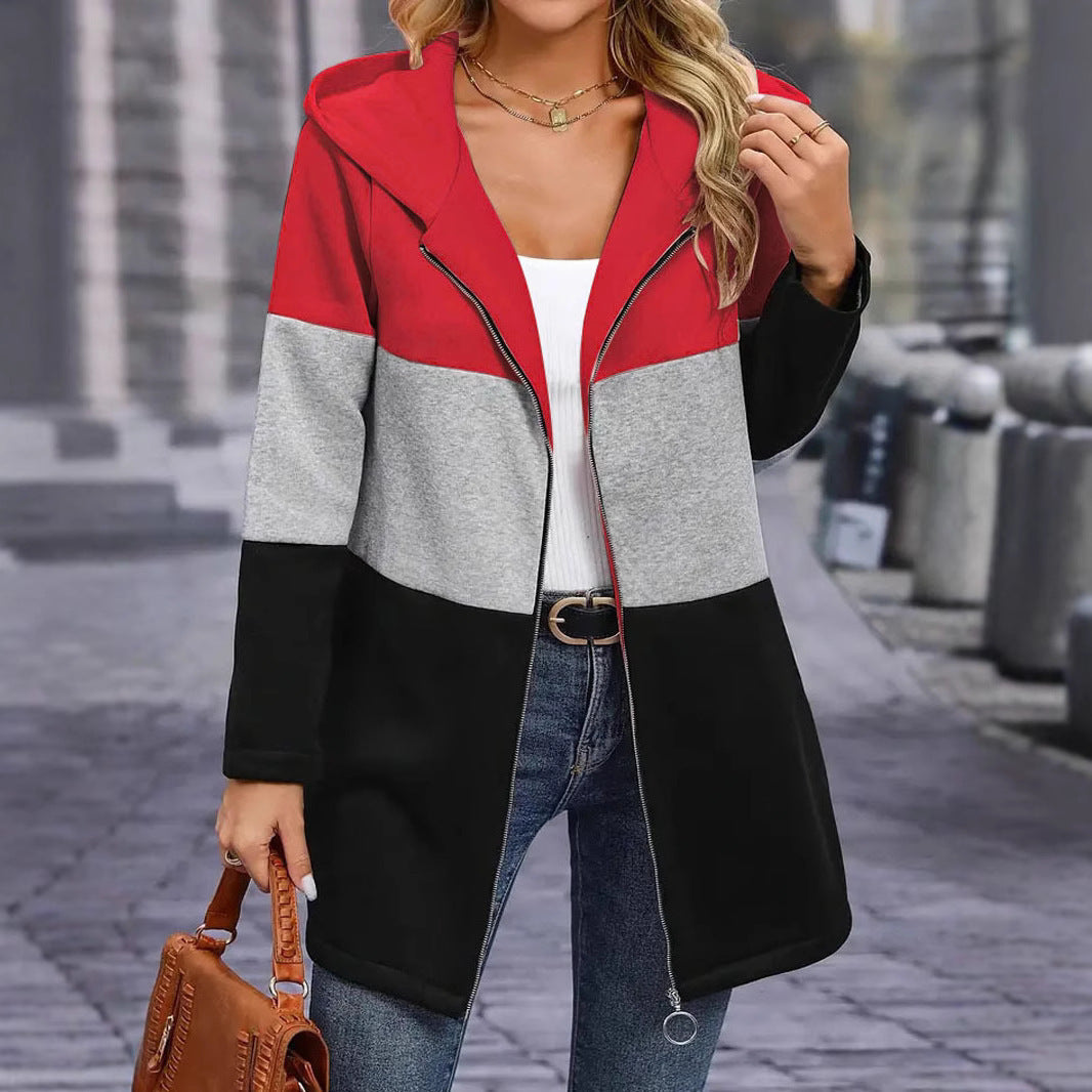 Women's urban hoodie coat with asymmetrical zipper and contrasting sleeves NOVAE