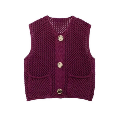 Women's knitted vest with a coarse mesh design and practical pockets NOVAE