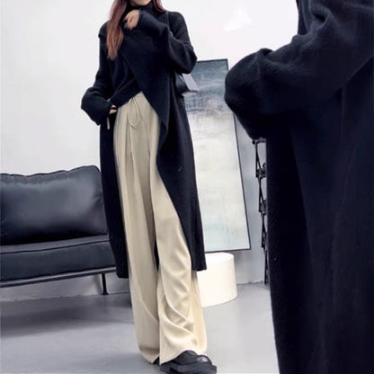 Women's knitted coat with high collar and asymmetrical cut NOVAE