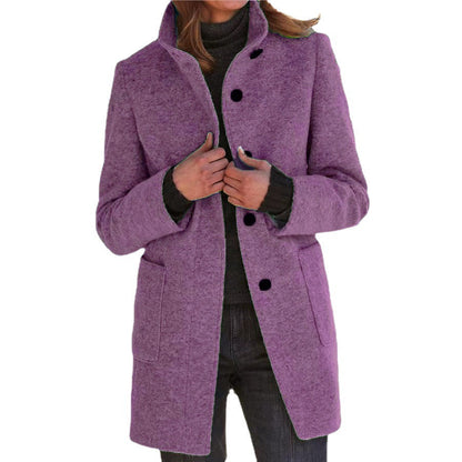 Women's elegant wool coat with a modern cut and practical pockets NOVAE