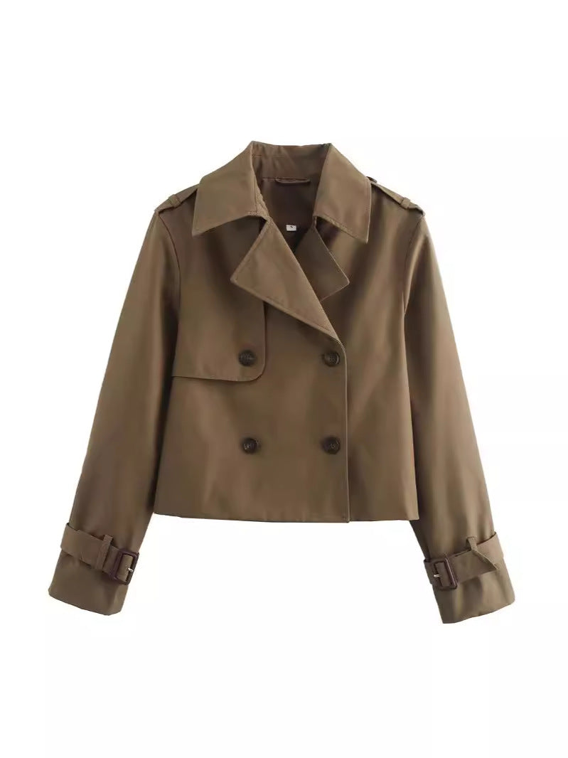 Women's cropped trench coat with double button placket and adjustable sleeves NOVAE
