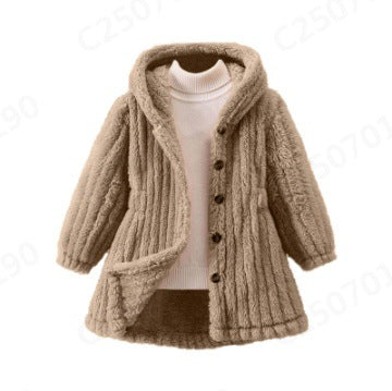 Women's Cozy Teddy Jacket with Hood and Button Closure NOVAE