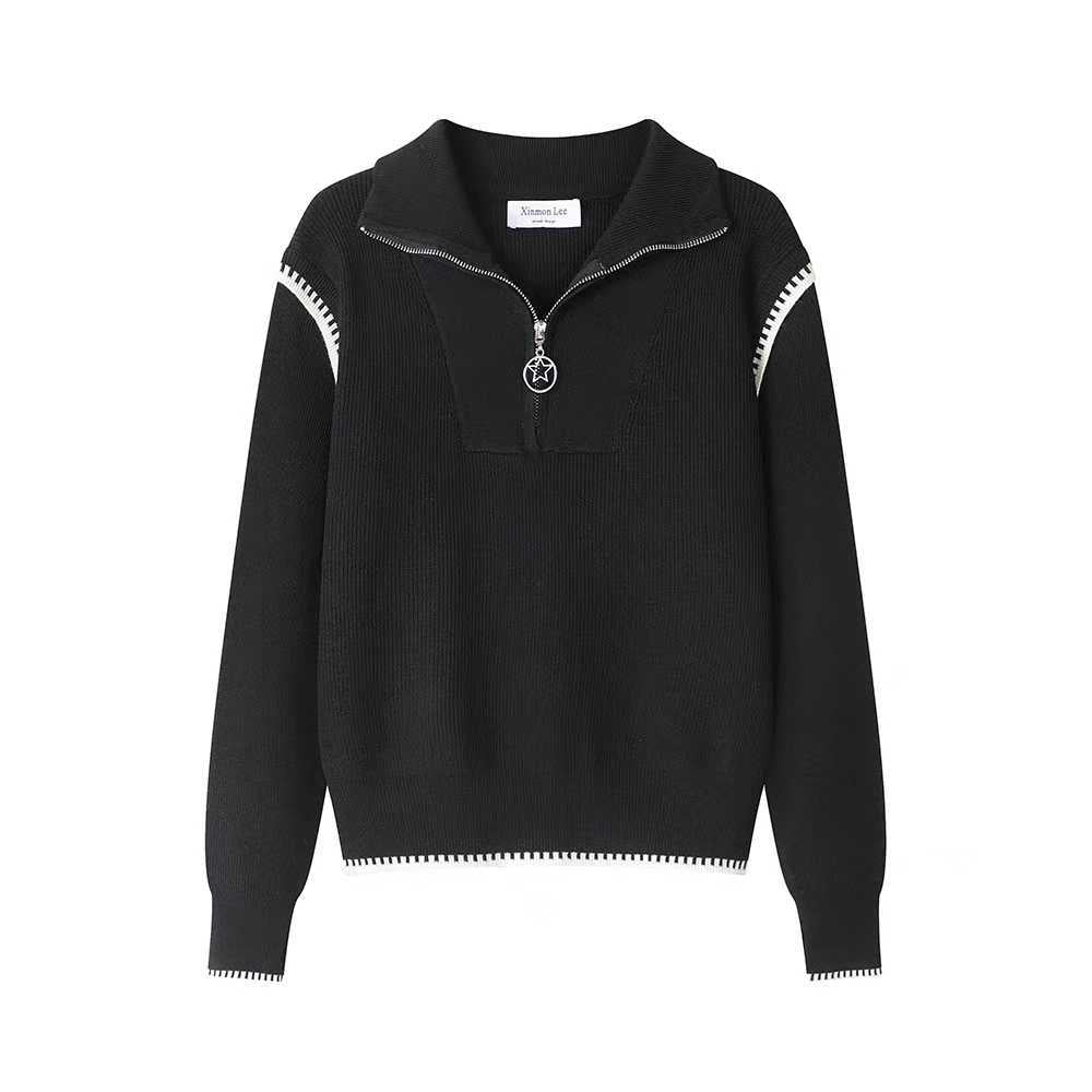 Women's knit sweater with high collar and zipper NOVAE