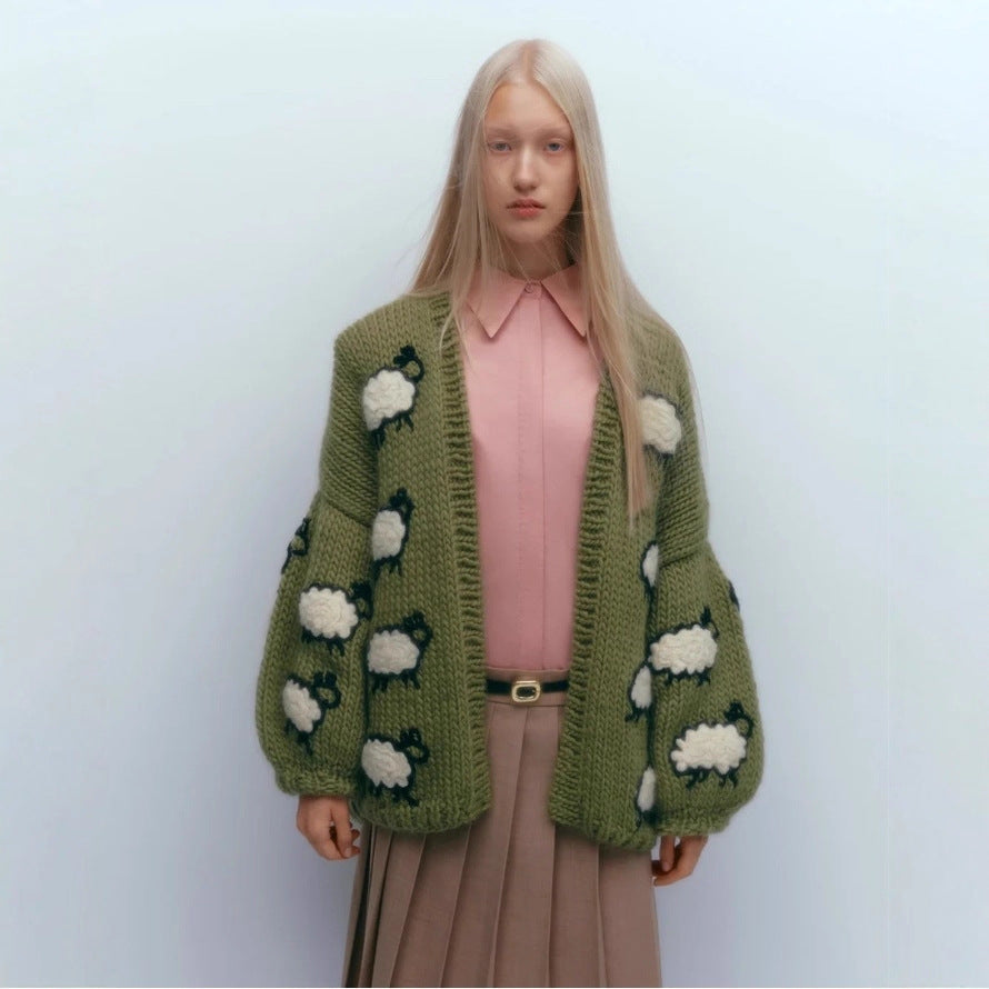 Women's cardigan with unique sheep design and casual cut NOVAE