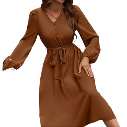 Women's midi dress with waist belt and button details NOVAE