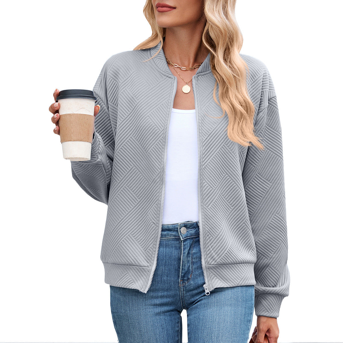 Women's casual cardigan with textured pattern and practical pockets NOVAE