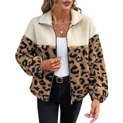 Women's teddy jacket with leopard print NOVAE