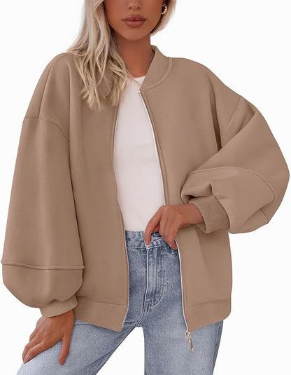 Women's Oversized Bomber Jacket with Zipper and Elastic Cuffs NOVAE