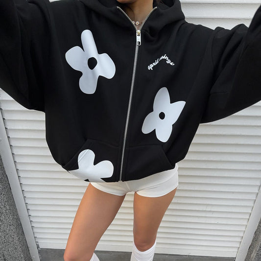 Women's oversized hoodie with creative floral motifs NOVAE