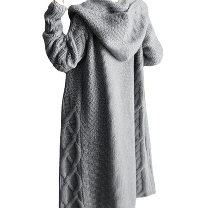 Women's knitted coat with hood and cable knit pattern NOVAE