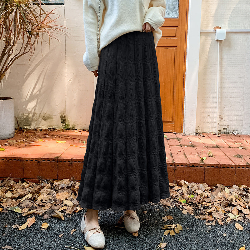 Women's maxi skirt with sophisticated ribbed design and elasticated waistband NOVAE