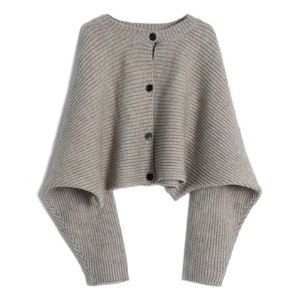 Women's fashionable knitted throw with button detail and structured design NOVAE