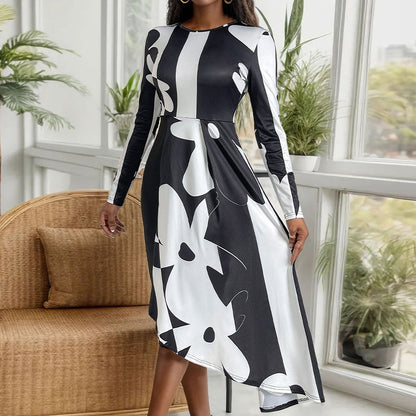 Women's maxi dress with modern graphic design and elegant cut NOVAE