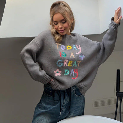Women's oversized sweatshirt with colorful embroidery design NOVAE