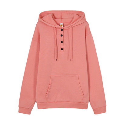 Women's hooded sweatshirt with button details and practical kangaroo pocket NOVAE