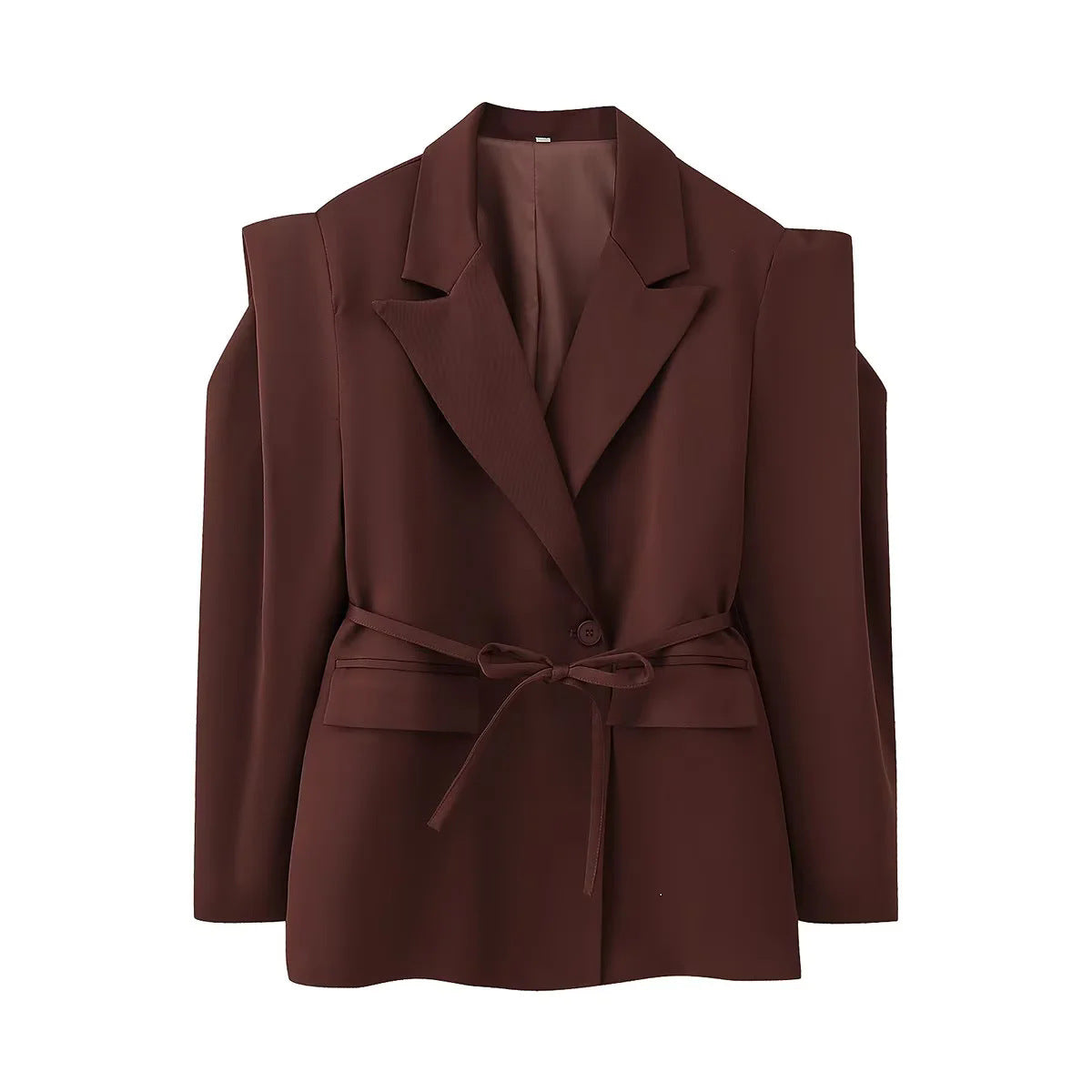 Women's blazer jacket with broad shoulders and adjustable belt NOVAE