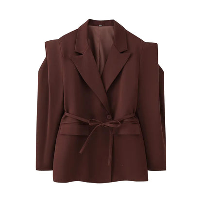 Women's blazer jacket with broad shoulders and adjustable belt NOVAE