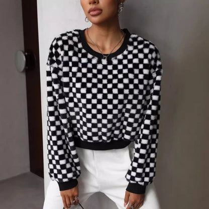 Women's Cozy Checkered Coat in Soft Plush NOVAE