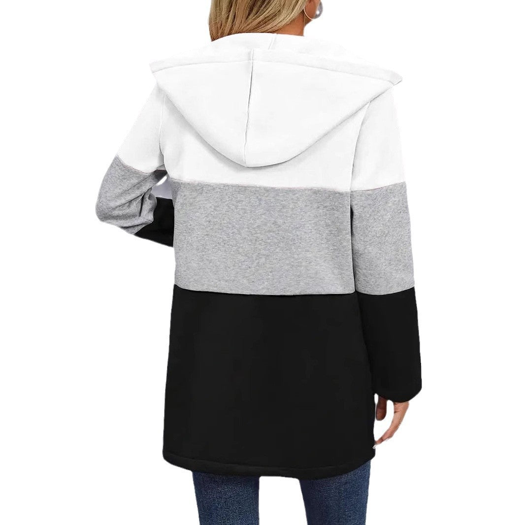 Women's urban hoodie coat with asymmetrical zipper and contrasting sleeves NOVAE