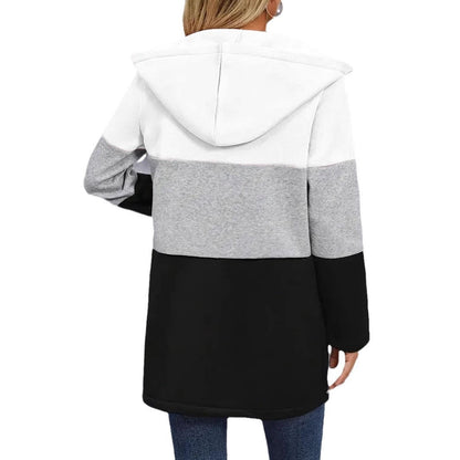 Women's urban hoodie coat with asymmetrical zipper and contrasting sleeves NOVAE