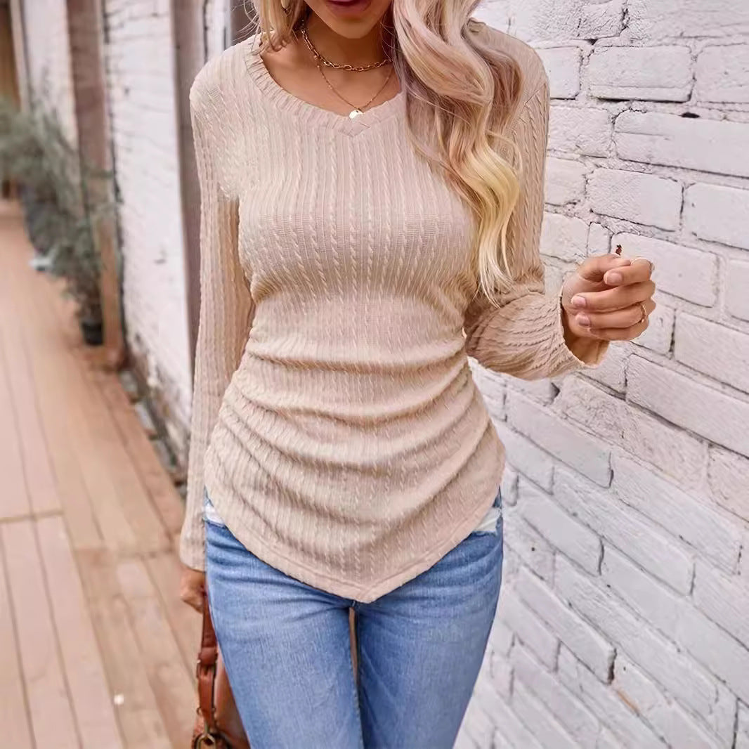 Women's long-sleeved shirt with high-quality texture and V-neck NOVAE