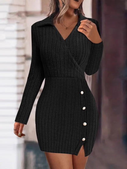 Women's knitted wrap dress with elegant buttons NOVAE