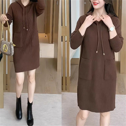 Women's knitted dress with hood and practical pockets NOVAE