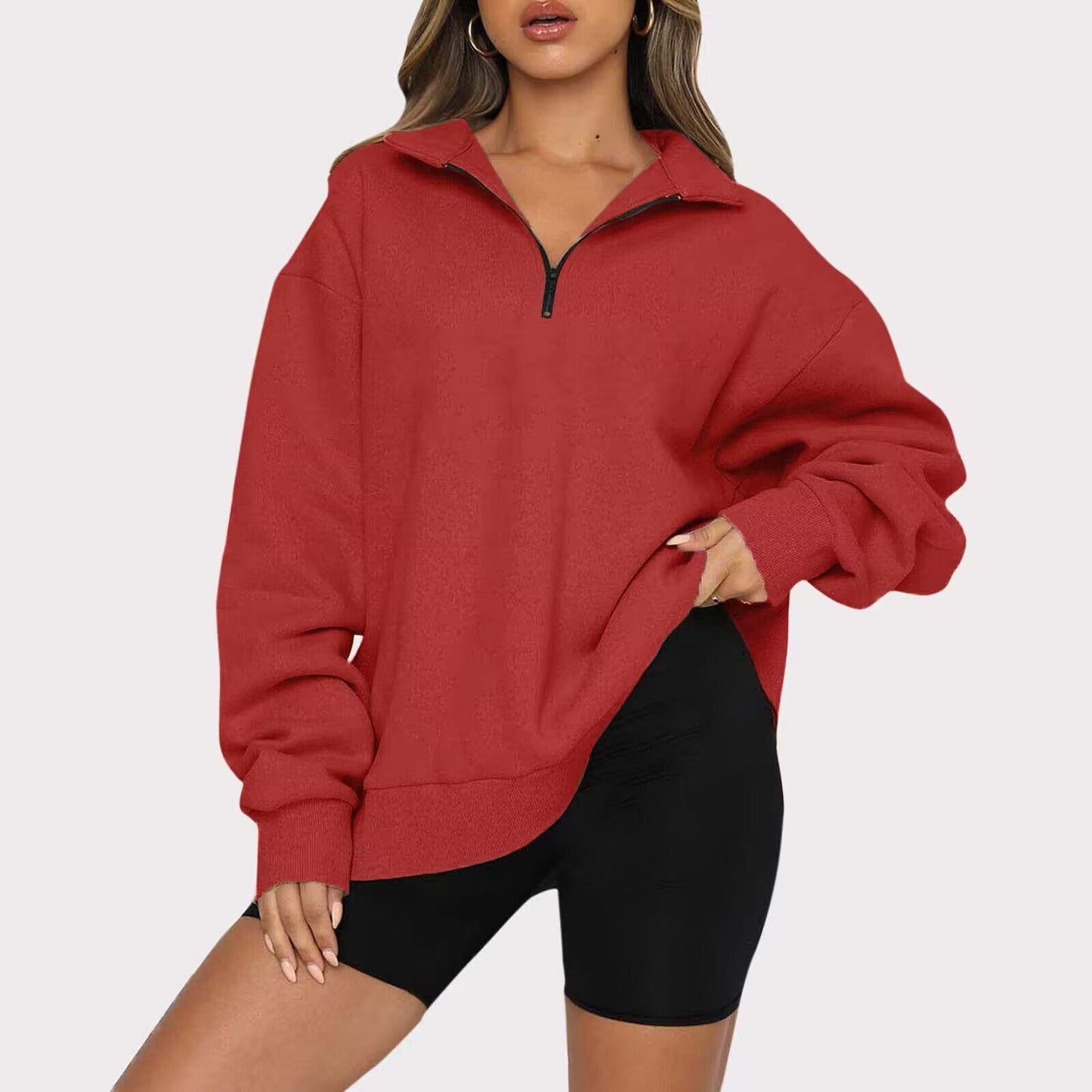 Women's fashionable oversized sweater with short zipper and casual sleeves NOVAE