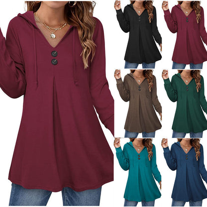 Women's hooded tunic with button detail and asymmetrical cut NOVAE