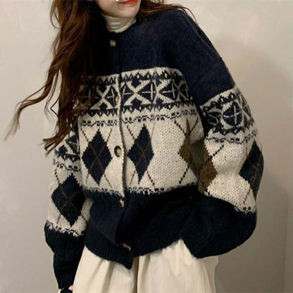 Women's chunky knit jacket with decorative Norwegian pattern NOVAE