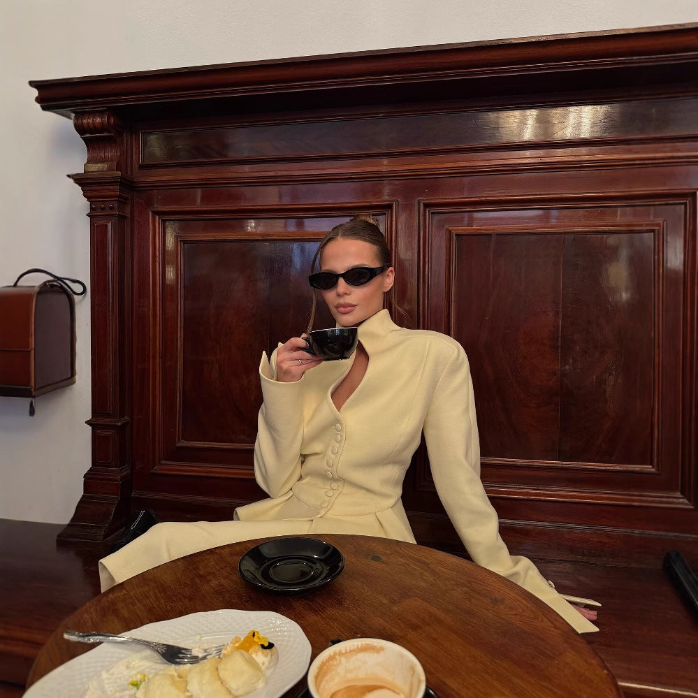 Women's elegant sheath dress with shimmering buttons and feminine cut NOVAE