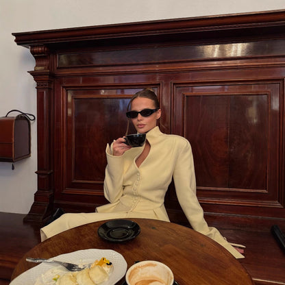 Women's elegant sheath dress with shimmering buttons and feminine cut NOVAE