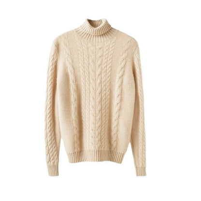 Women's chunky knit sweater with high collar and textured cable pattern NOVAE