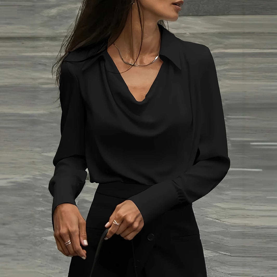 Women's elegant blouse with a flowing neckline and long sleeves NOVAE