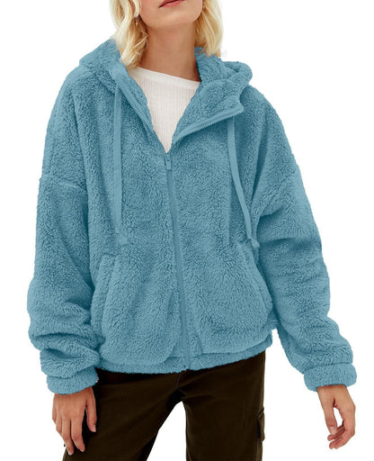 Women's Cozy Fleece Jacket with High Collar and Zipper NOVAE