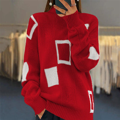 Women's fashionable sweater with structured patchwork pattern NOVAE