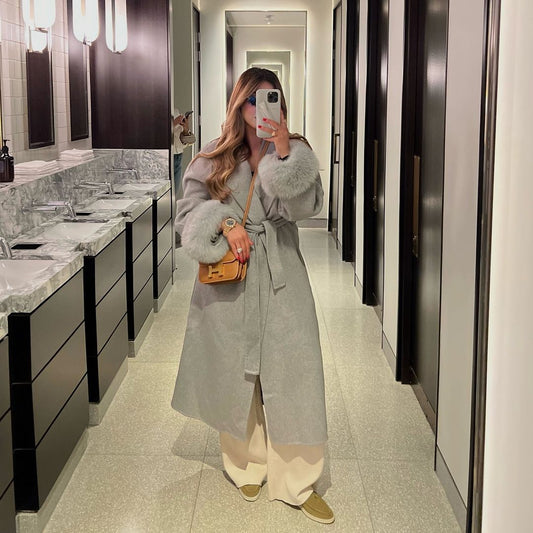Women's Elegant Long Jacket with Detachable Fox Sleeves NOVAE