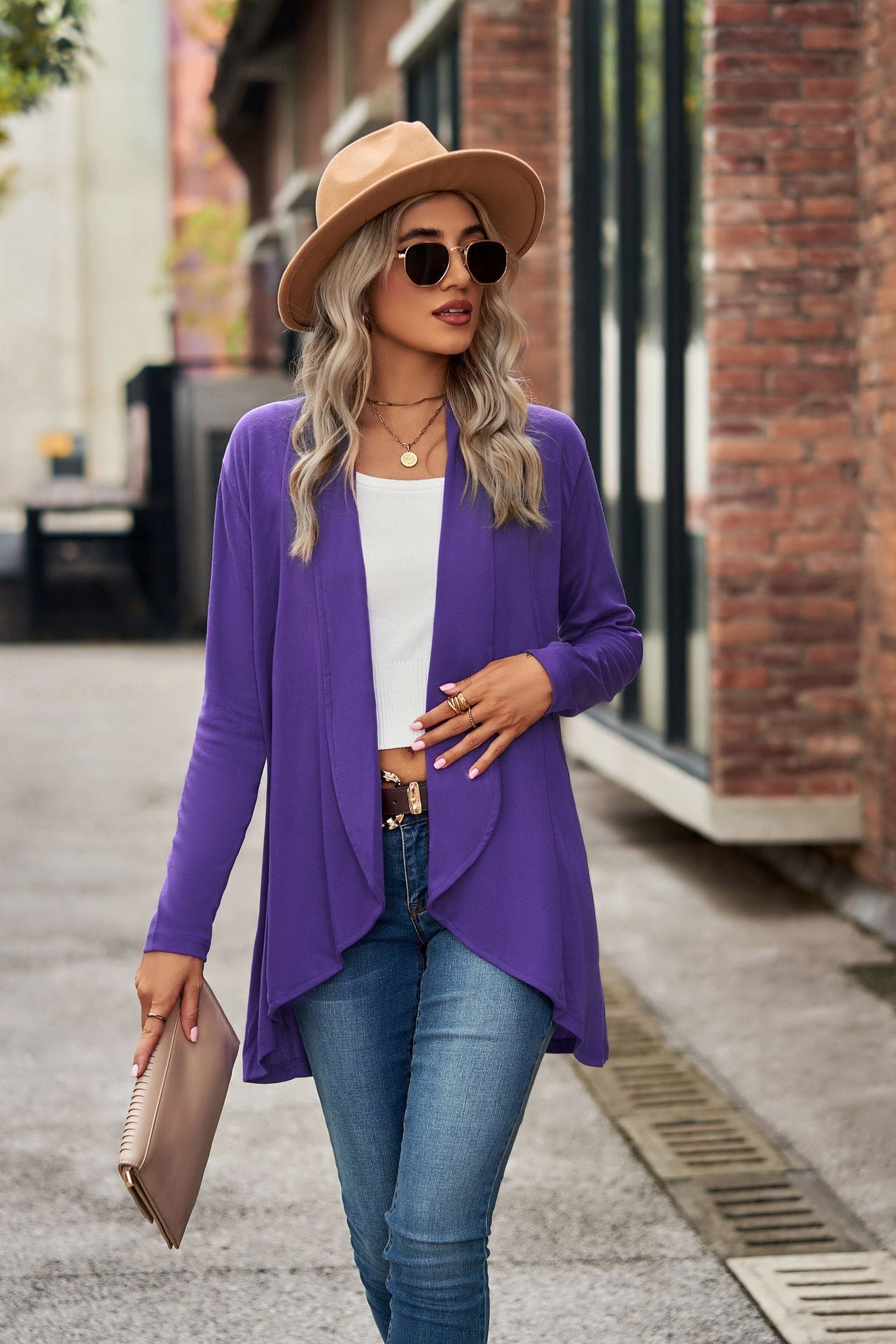 Women's cardigan with asymmetrical hem and relaxed fit NOVAE