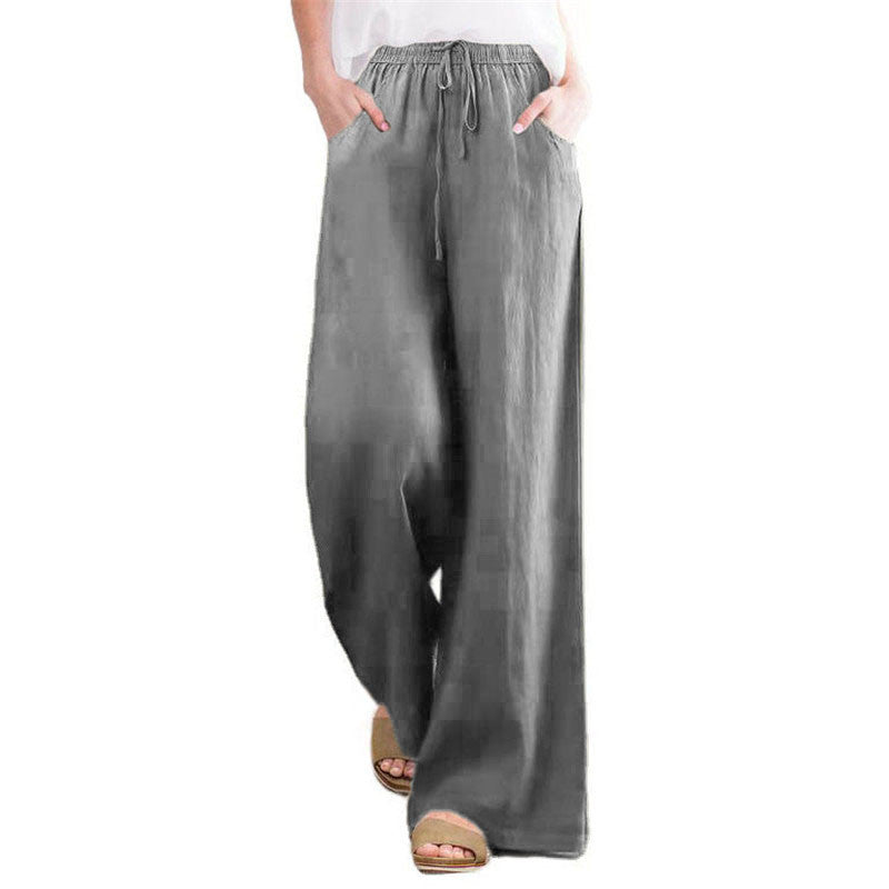Women's wide-leg linen trousers with elasticated waistband and side pockets NOVAE
