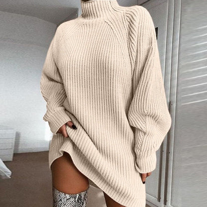 Women's sweater dress with high collar and textured knit pattern NOVAE