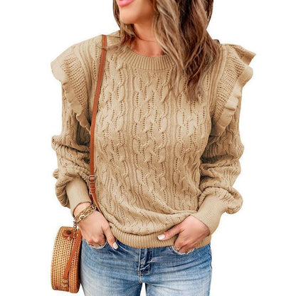 Women's knit sweater with ruffle details and textured design NOVAE