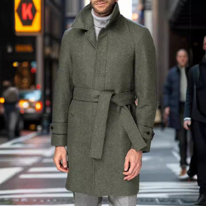 Men's fashionable wool trench coat with tie belt and large pockets NOVAE