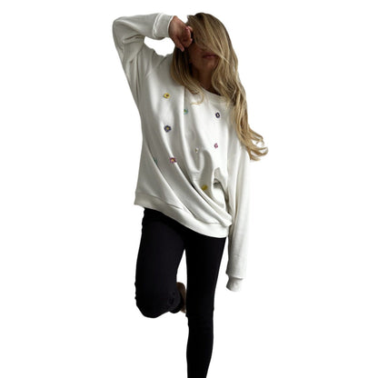 Women's comfortable sweatshirt with colorful floral appliqués NOVAE