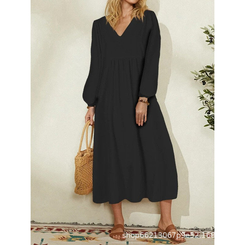 Women's lightweight maxi dress with V-neck and balloon sleeves NOVAE