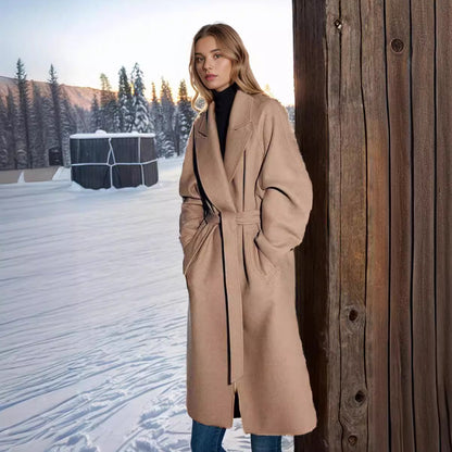 Women's stylish coat with wide collar and waist belt NOVAE