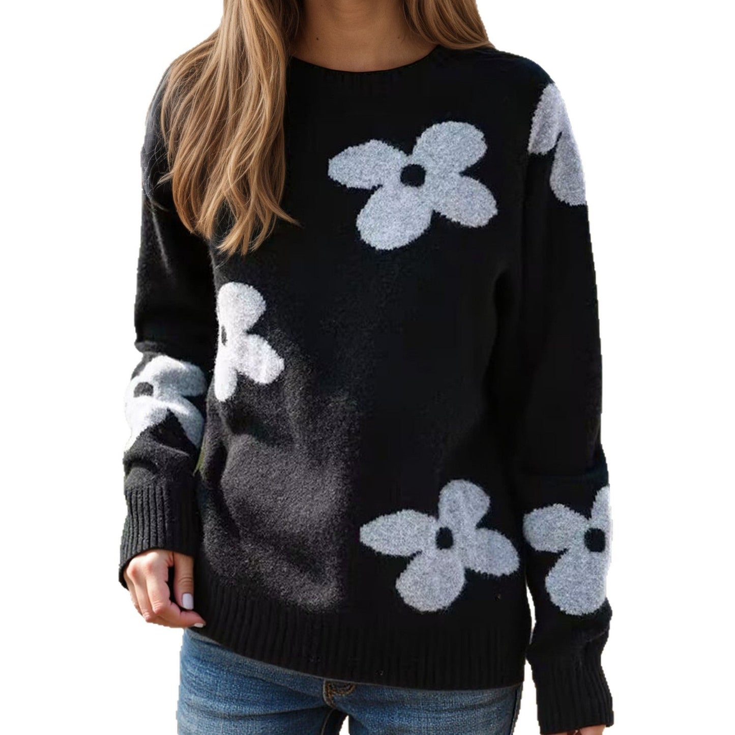 Women's Cozy Knit Sweater with Floral Design NOVAE